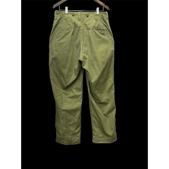 Vintage WWII Military Field Trousers 32x32 Metal Buttons Cotton OD Distressed - Picture 8 of 15